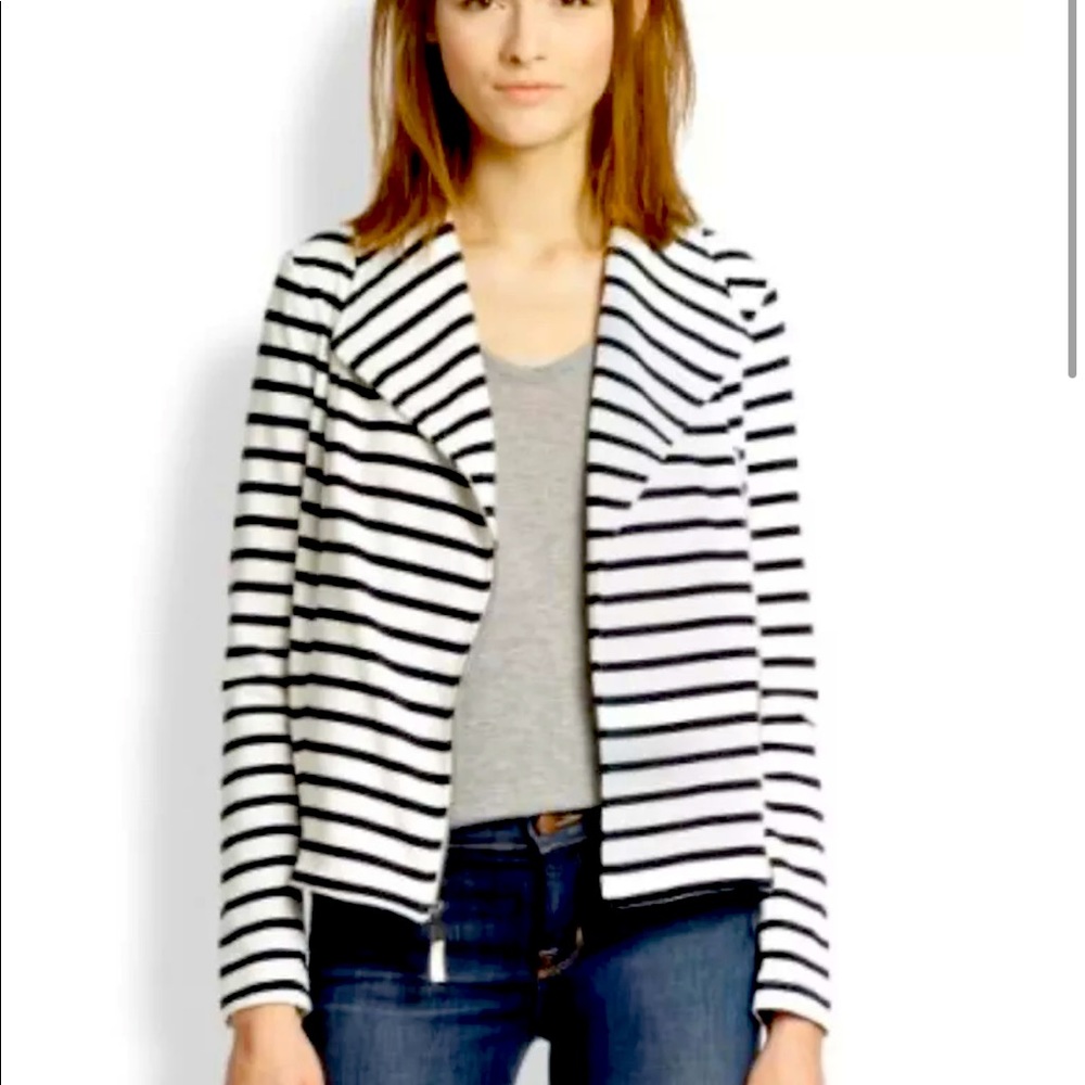 Splendid Navy & White Stripe Stretch Soft Knit Moto Jacket Sz L